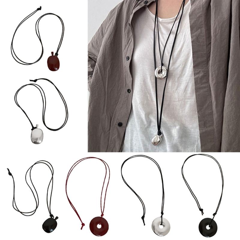 Modische Aventurin Schnalle Anhänger Halskette Accessoire mit verstellbarer Länge Lederband für Männer und Frauen täglicher Gebrauch