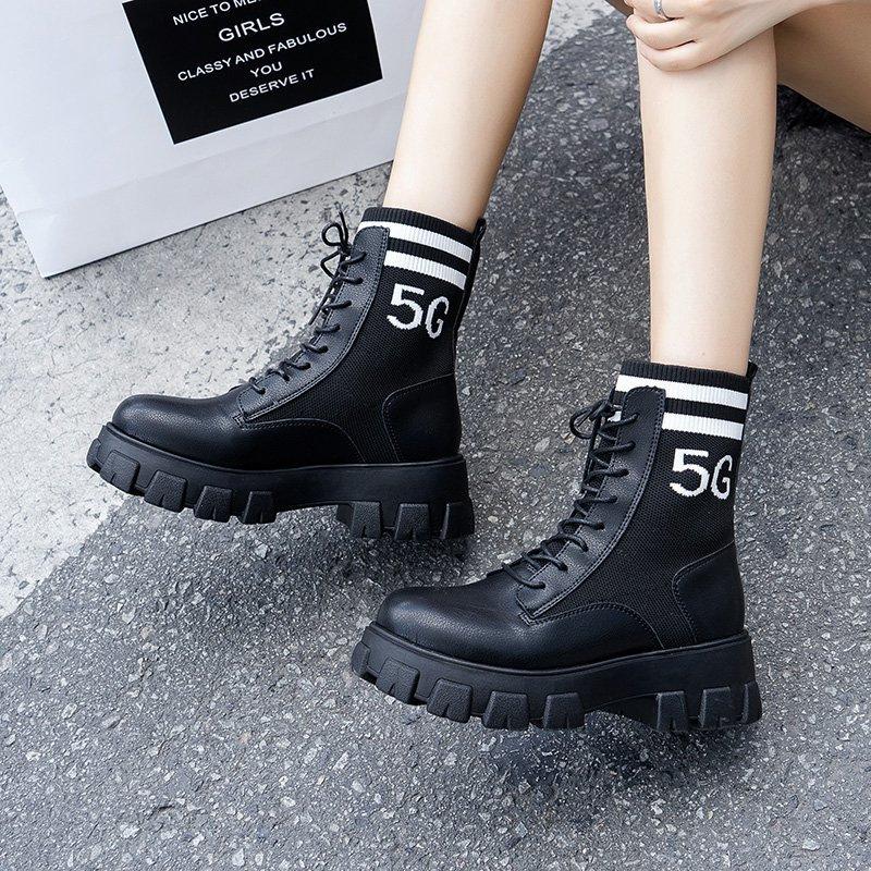 Women's Platform Motorcycle Boots Women Gothic Chunky Punk Woman Black Cool Metal Buckle Ankle Female Lace Up Plus Size 35-43202