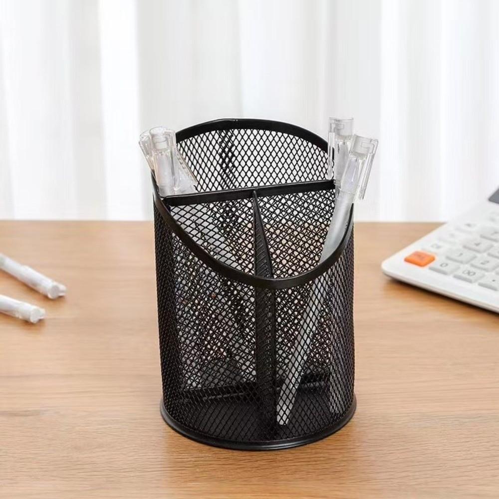 Metal Mesh Pen Holder 2/3 Grids Desk Organizer Holder Creative Metal Storage Box  Pencil