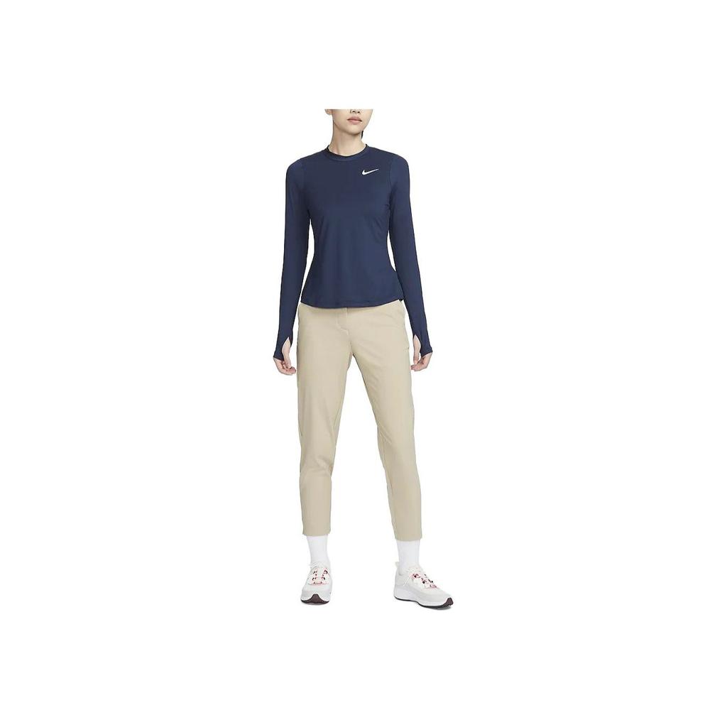 Nike UV Victory Solid Round Neck Quick-Dry Slim Fit Printed Golf Long Sleeve T-Shirt Women Tops Obsidian DH2069-451