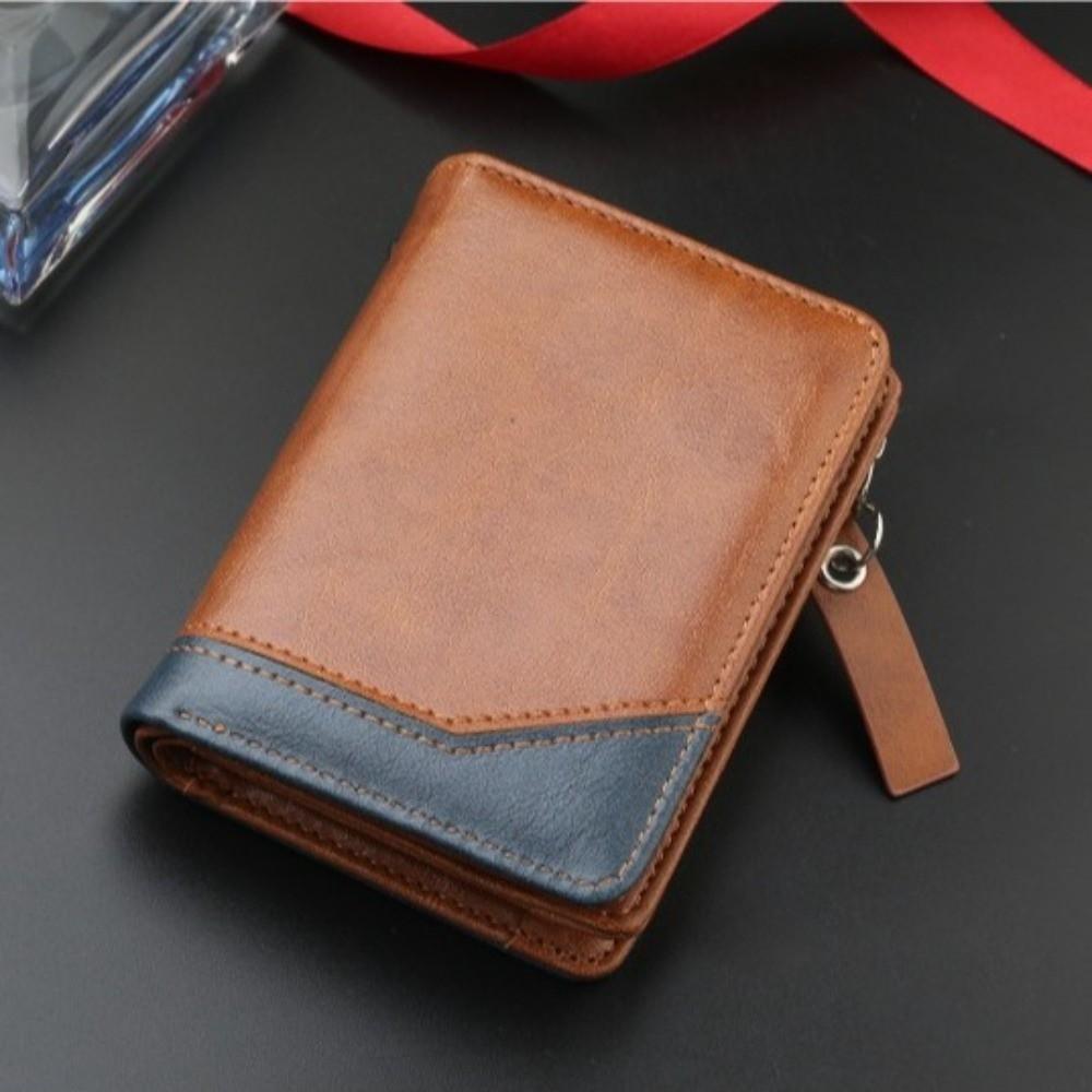 Color Blocking Business Clutch Bag Zipper Men Card Holder Vintage Men Short Wallet  Travel