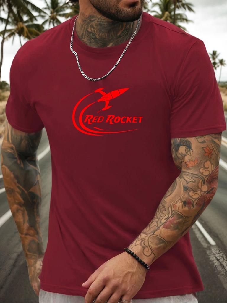 Short Sleeve TShirt RED ROCKET Mens 100 Cotton Pattern Printed Shirt Summer Round Neck Breathable Casual Fashion Cool Tee