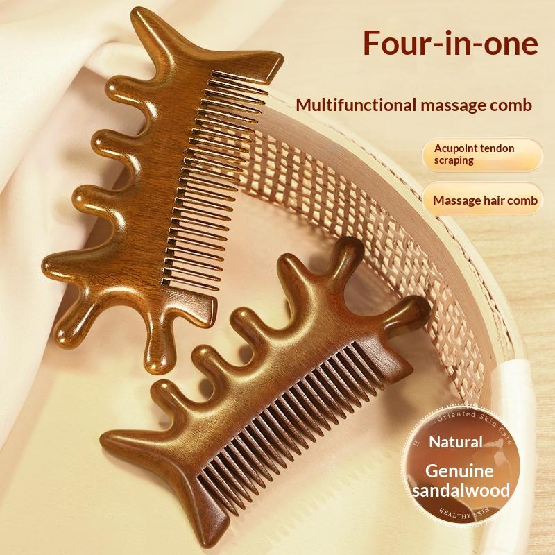 Head Body Massager Neck Face Health Care Massage Tool Meridian Scalp Four-In-One Sandalwood Comb Massage Acupoint Nose Scraper