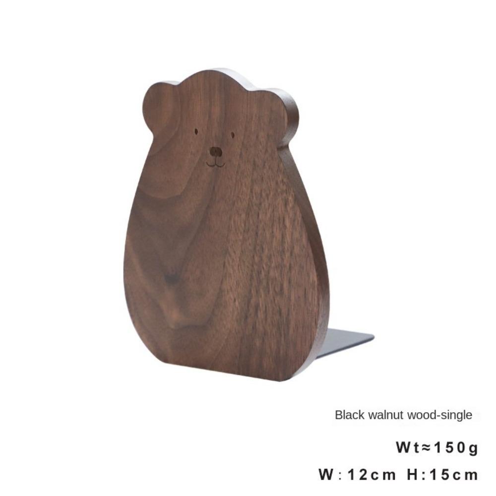 Book Organizer Walnut L-shaped Desk Organizer Animal Shape Cartoon Bear Wood Bookend  Desktop Decor