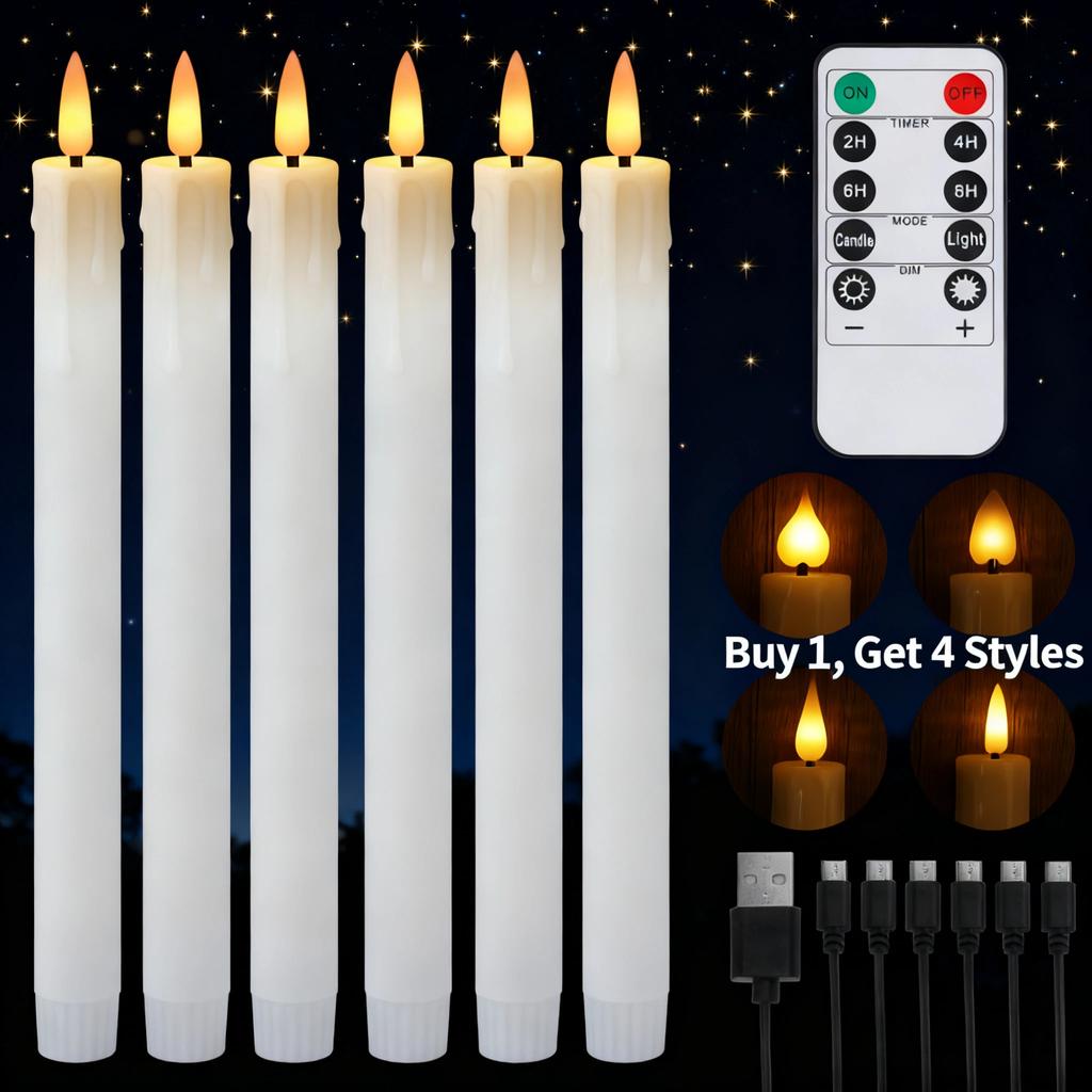Rechargeable Flameless Tea Light Candles with Remote & USB Charging Cable Timer LED Flickering Plastic Votive Tealight Candles