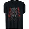 European Sizes Men's Retro Wolf Pattern T-shirt-short Sleeve T-shirt Eye-catching Red and Black Wolf Print-four Seasons Casual Outdoor Wear