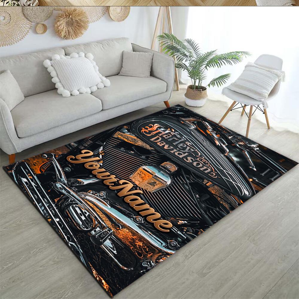Harley-davidson Motorcycles Customize Your Name Floor Rug Office Rug Design for Outdoor Dormitory Balcony Playrooms Anti-slip Rug Office home decor