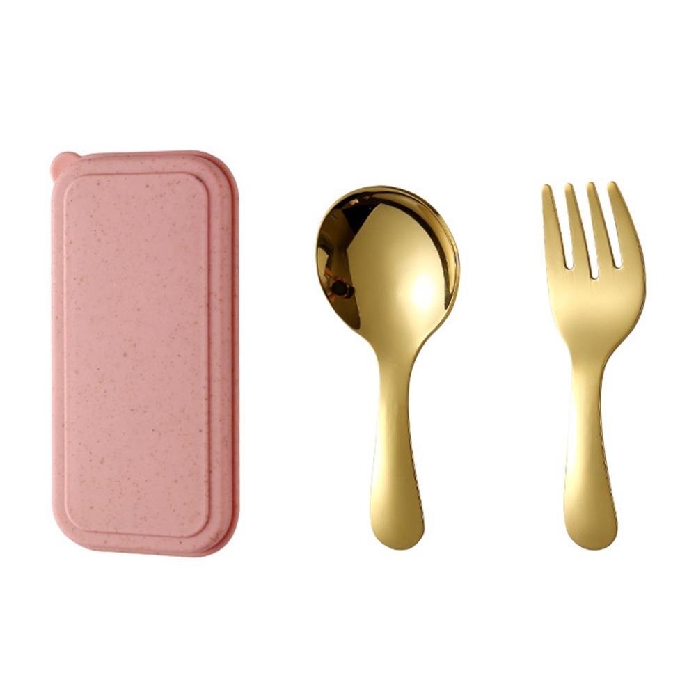 

Multicolor Portable Cutlery Set Plastic Box Tableware Suit Creative Spoon Fork Student Supplies pink box