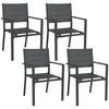 Set Of 4 Stackable Garden Chairs In Aluminum And Textile With Armrests Lot Of 4 Pieces For Outdoor