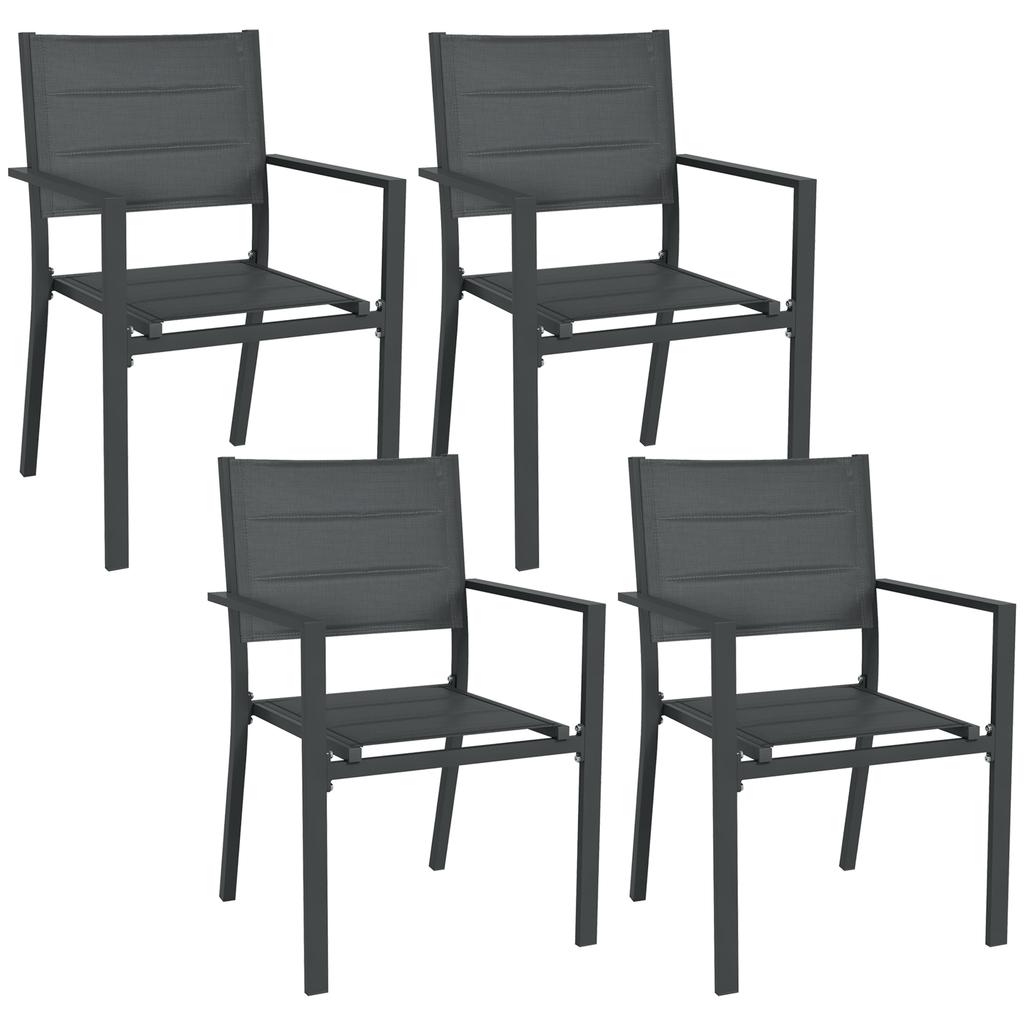 Set Of 4 Stackable Garden Chairs In Aluminum And Textile With Armrests Lot Of 4 Pieces For Outdoor