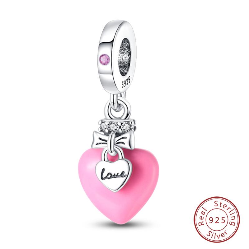 Fit 925 Silver Charms Beads Little Bear Lamb Little Flying Pig Pink Charms For Women DIY Birthday Jewelry Gift
