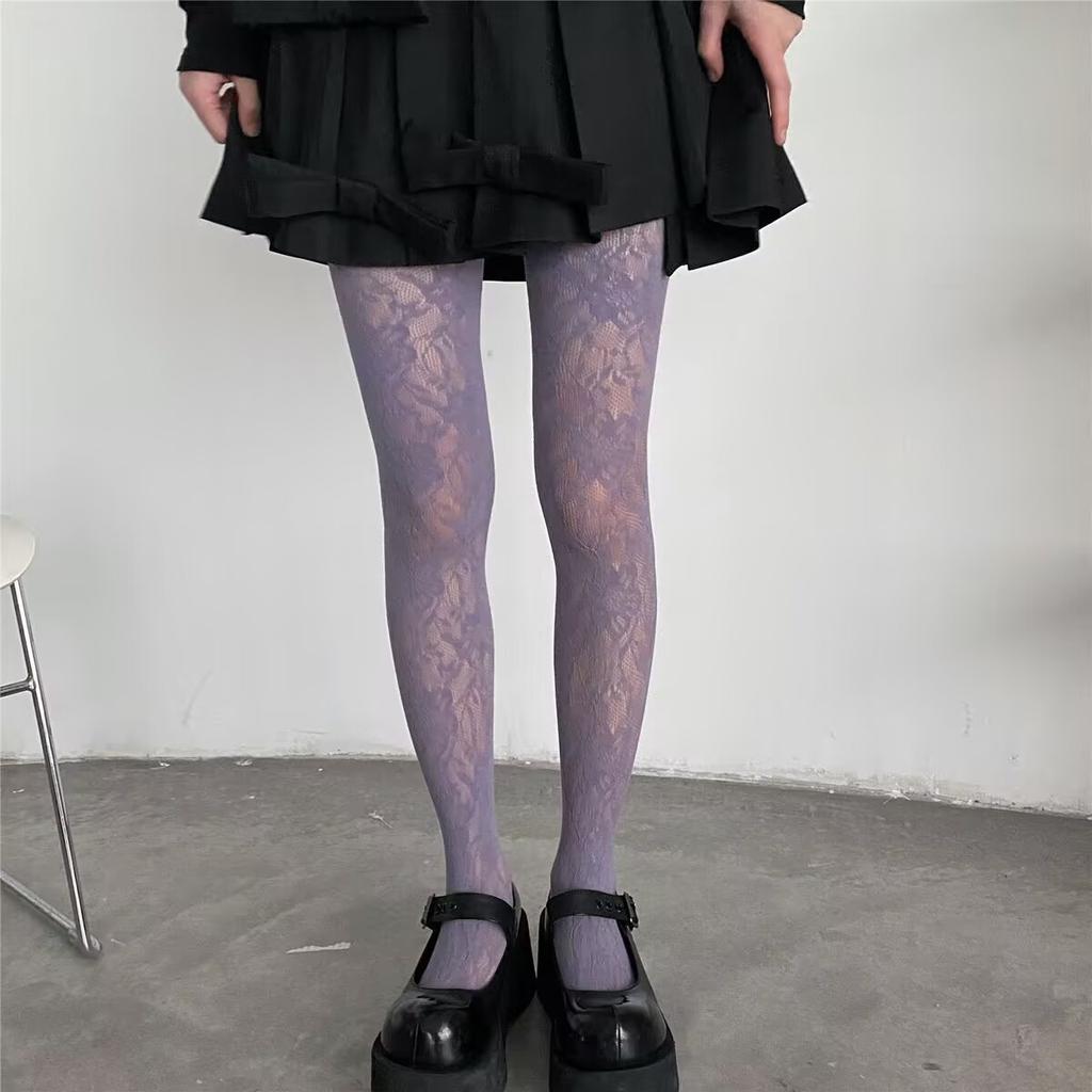 Spring and Summer Niche Thin Lolita Lace Blooming Flower Pantyhose Sweet Cool Babes Mesh Socks