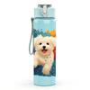 1PC White Puppy Color Splash Art 750ml Color Plastic Sports Water Bottle Leakproof Flip Straw Lid For Sports Office Home Use