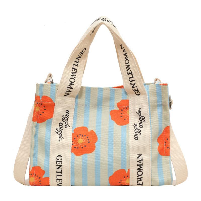 Gentle Woman Cartoon Bear Print Canvas Tote Bag Street Style Large Capacity Crossbody Bag StyleH