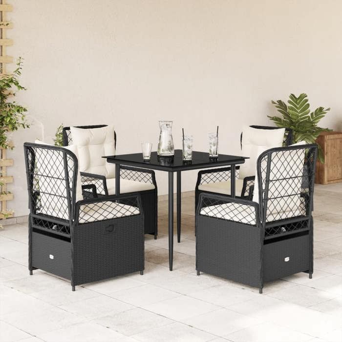 VidaXL Ensemble à manger de jardin coussins 5pcs Noir Résine tressée 3262958