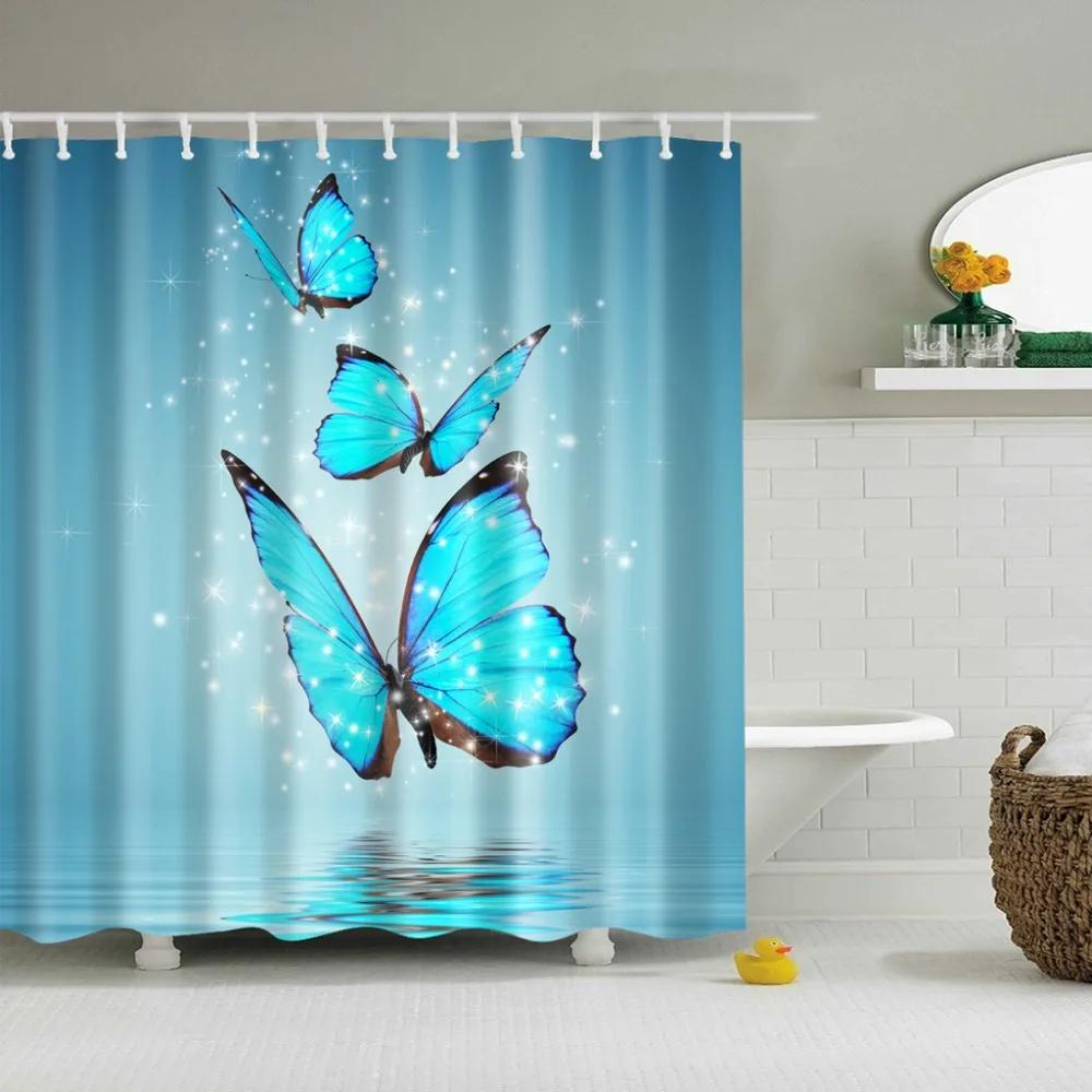 Beautiful Decorative Peacock Butterfly Owl Bird Bathroom Shower Curtains Frabic Waterproof Polyester Bath Curtain with Hooks