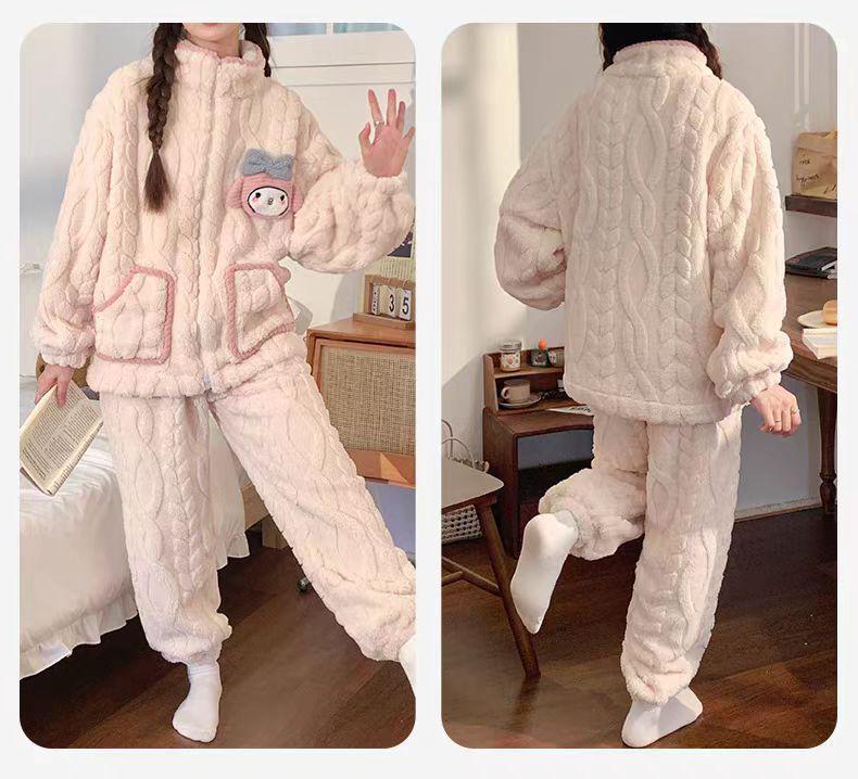 G5U Dampyjamas i korallfleece - Höst/Vinter Tecknad stil, Tjock Varm Ståkrage, Kan bäras Inomhus eller Utomhus.