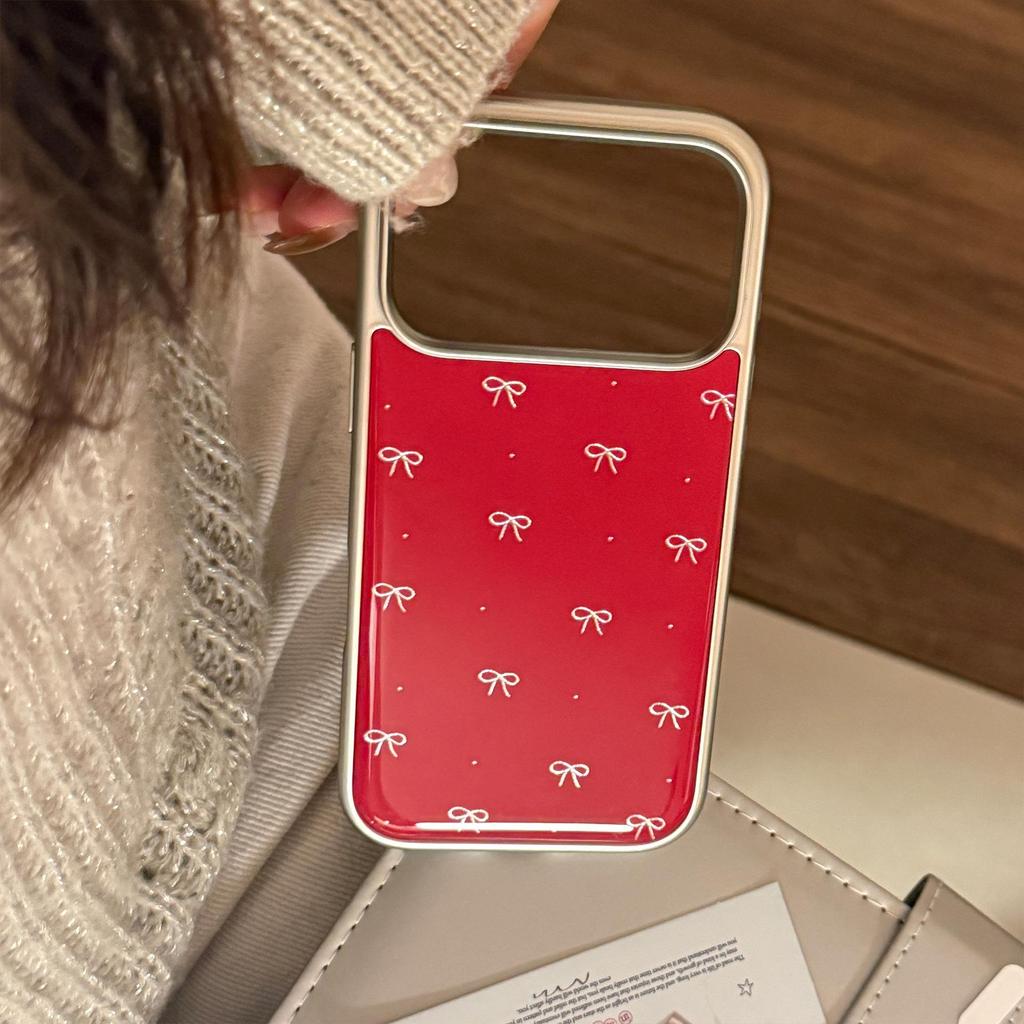 Custodia Rossa Placcata Oro con Fiocco per iPhone 16, iPhone 17, iPhone 17 Pro Max