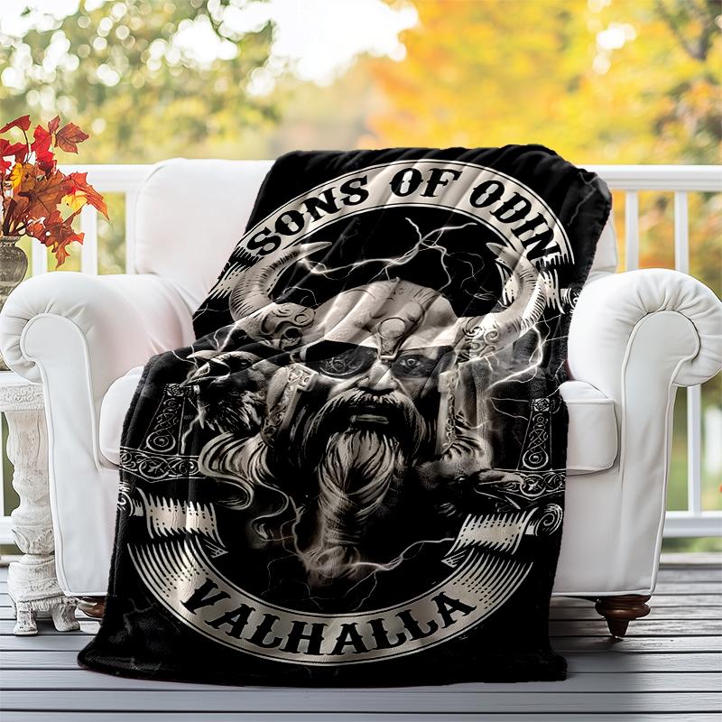 Nordic Mythology Flannel Blanket Soft All-Season Throw, Design for Camping, Car Travel, Hiking Sofa, Bed, Office Perfect Gift for Parties