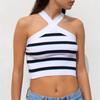2024 Cross-Border European American Summer New Stripes Cross-Halterneck Sexy Knitting Bottoming Tube Top Outwear Vest Women's Clothing