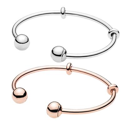 Pulsera Básica de Plata de Ley 925 para Mujer, de Moda, con Abalorio Redondo Abierto, Plateada, Joyería Clásica de Lujo Ligero con Bolsa de Tela