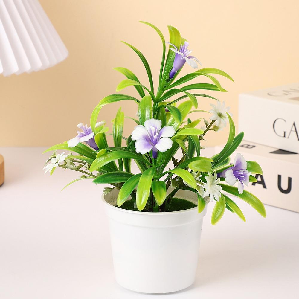 New 6 Colors Artificial Bellflower Potted Plant 12*17cm Plastic Bonsai Flowers Pot Wedding Home Hotel Office Plant