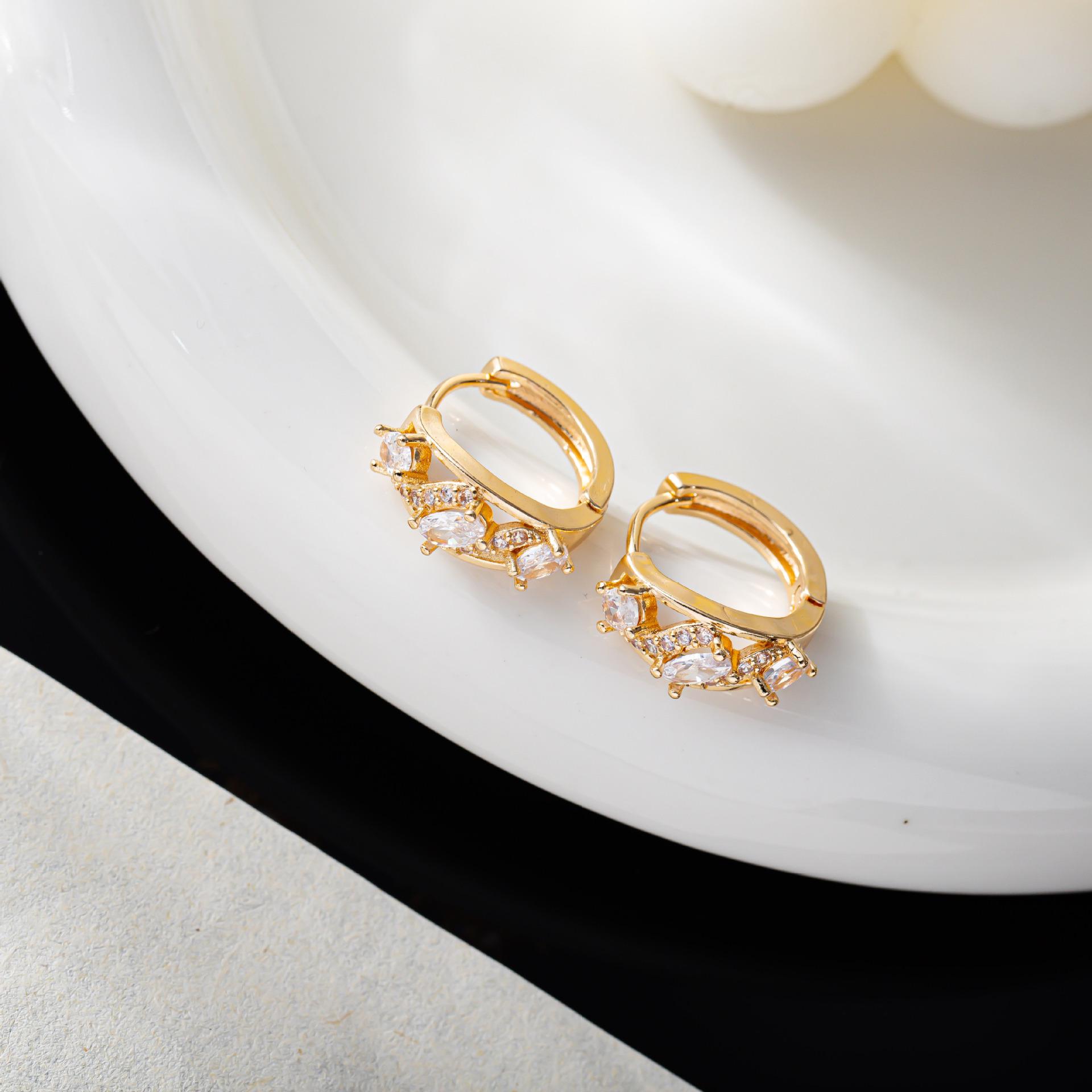 Korean Geometric Copper Inlaid Zirconia Small Ear Cuff Stud Earring - Fashionable and Exquisite Design