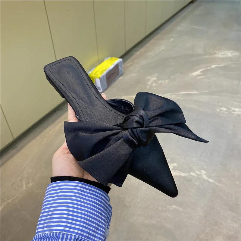 CatKamadev  Fashion Slippers Women Pointed Toe Bowtie Slippers Woman Slip-on Summer Ladies Shoes Women's Sandals