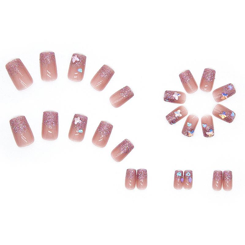 Wear nail diamond finished Aurora butterfly shiny fragments ice powder nail patch ultra-thin nail piece medium and long nail