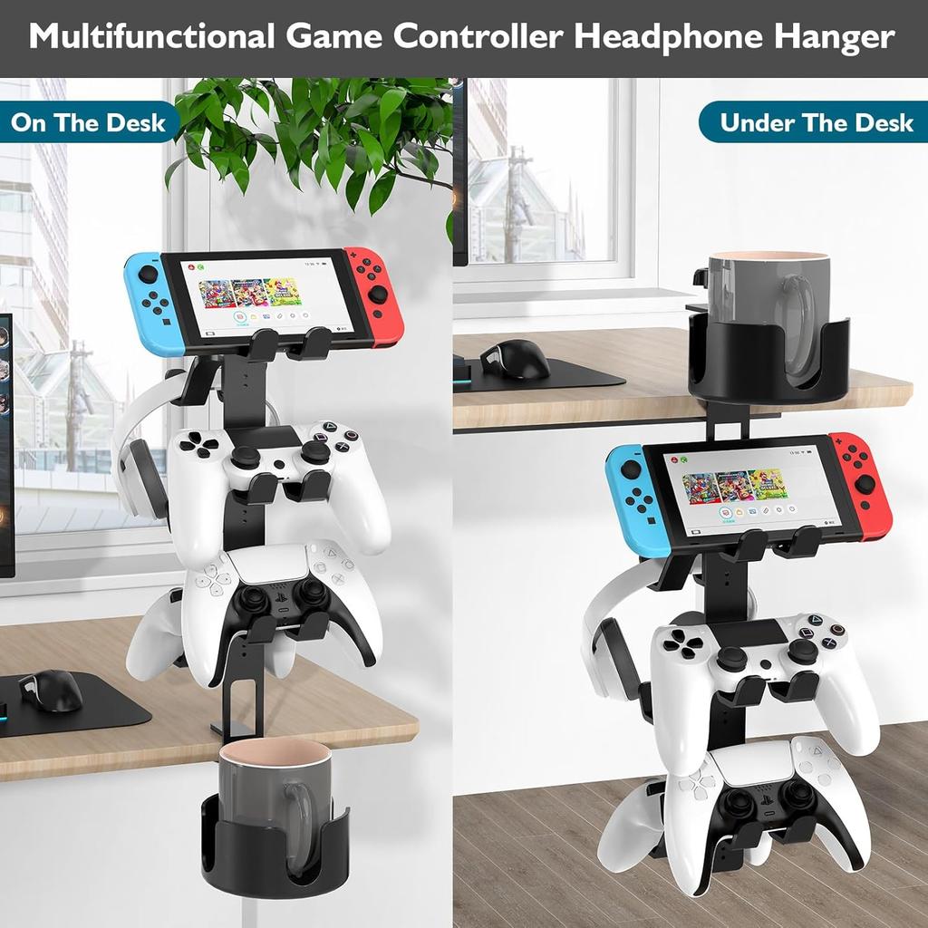 Suporte de Controle 3 Níveis, Suporte Universal para Fones de Ouvido para Mesa, Compatível com Xbox PS5 PS4 Nintendo Switch, Suporte para Headset, Organizador de Controles