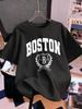 Boston 1630 Persönlichkeit Kunst Drucke Kurzarm T-Shirts Damen Baumwolle Sommer T-Shirts Weich Locker Rundhals Oberteile Basic Kleidung