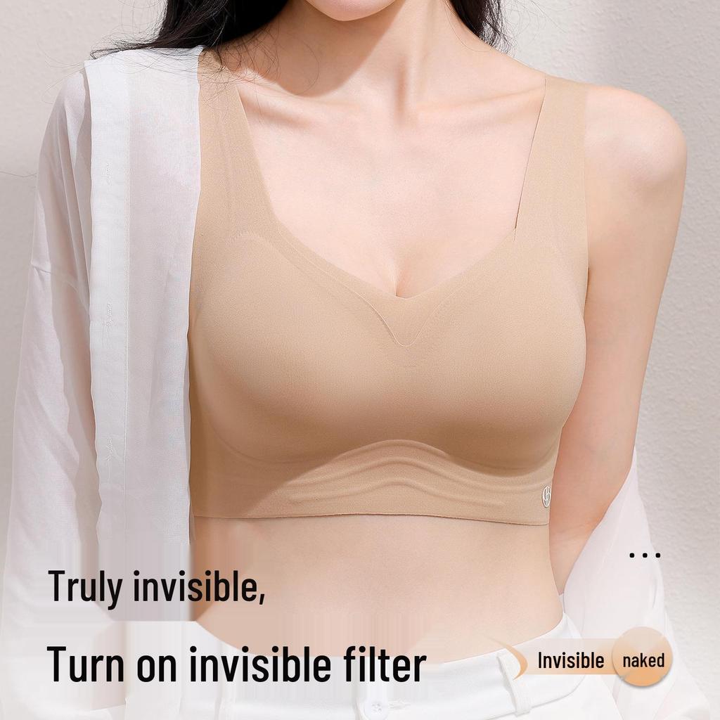 Women's Anti-Sagging Seamless Sports Bra with Gathered Support and Stylish Back Design