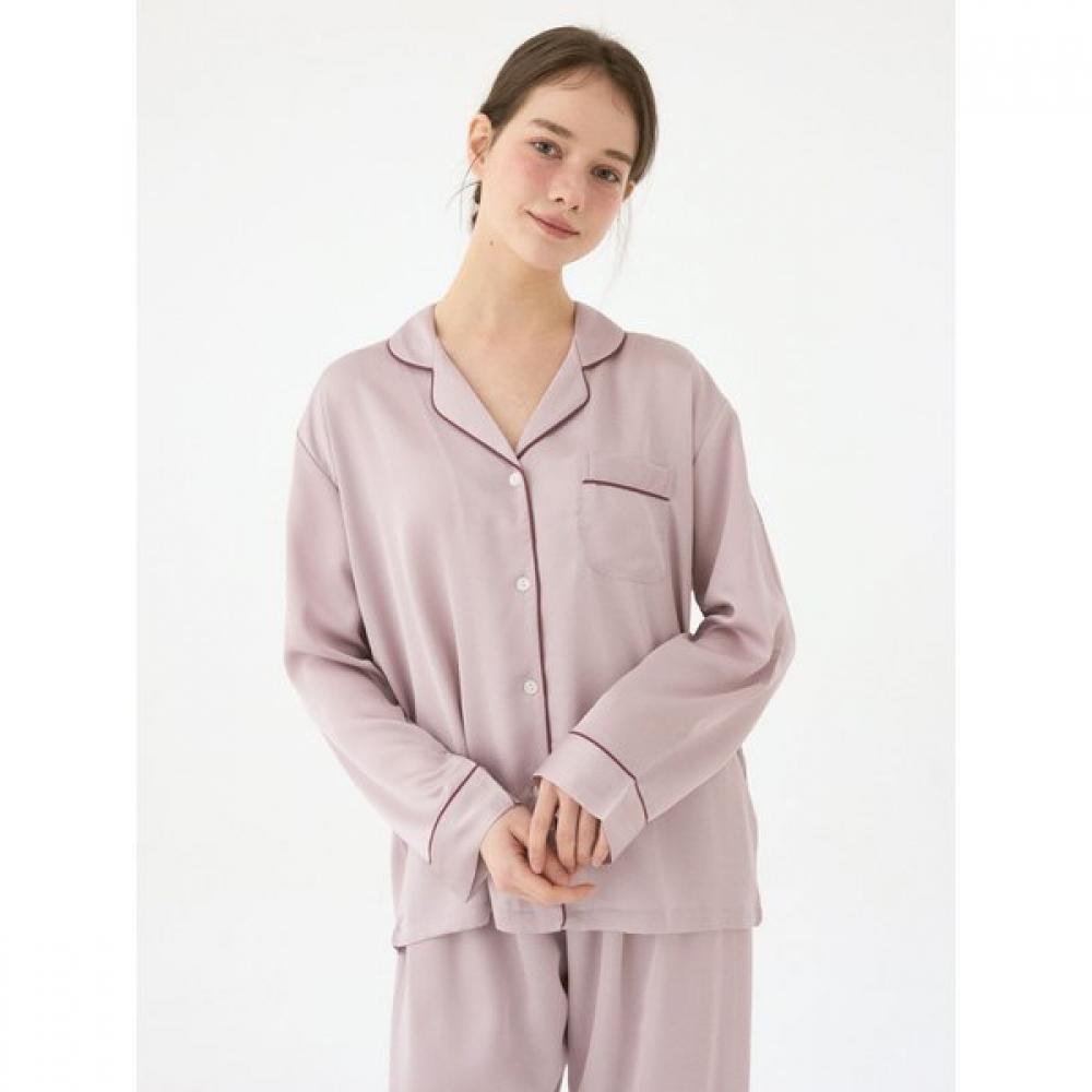 Lunaluz Women S Lavender Satin Long Sleeve Two Piece pajamaS