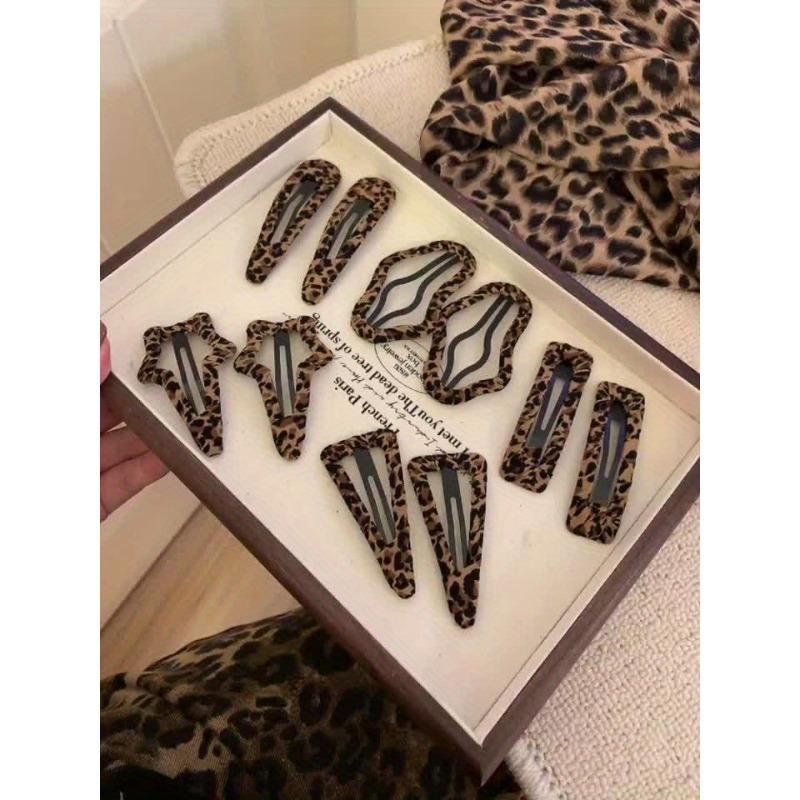 Set of Leopard Pattern Hair Accessories, BB Hair Clips, Y2K Millennium Trendy Leopard Print Hair Clip Collection, Holiday Present