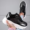 Fashion Shiny Silver Women Casual Shoes Leather Platform Sports Shoes Woman Glitter Bling Sneakers Black Flat Sneakers Skateboard Shoes