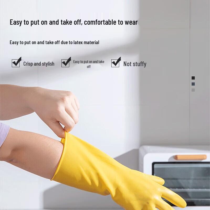 SGLI Yellow Long-Sleeved Heavy-Duty Latex Gloves, 10 Pairs L
