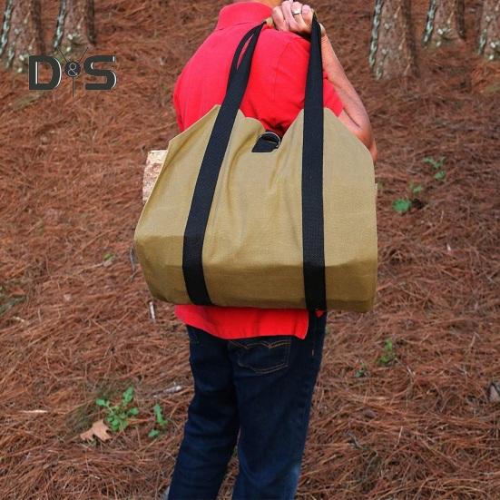 Bolsa de lona para almacenar leña con asa reforzada, tela impermeable, diseño plegable, bolsa para transportar leña