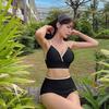 Solid Color Triangle Swimsuit Women High Waist Belly Covering Slimming Beach Vacation High-end Hot