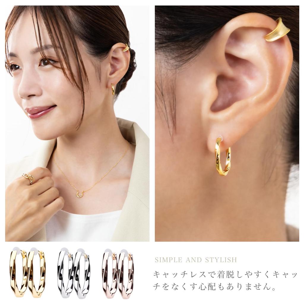 LOKUMI Made In K18 Hoop Earrings, Japan, 18K, Post, K18, Hypoallergenic, Hoop, Earrings, Catchless, One-touch, Moebius, Small, Delicate, Women's,