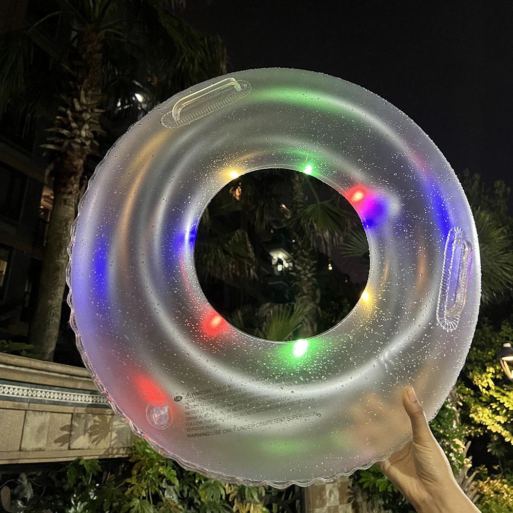 2026 New INS LED Light Up Swim Ring Flamingo Heart Shape Inflatable Float With Handles Glowing Pool Beach Party Toy