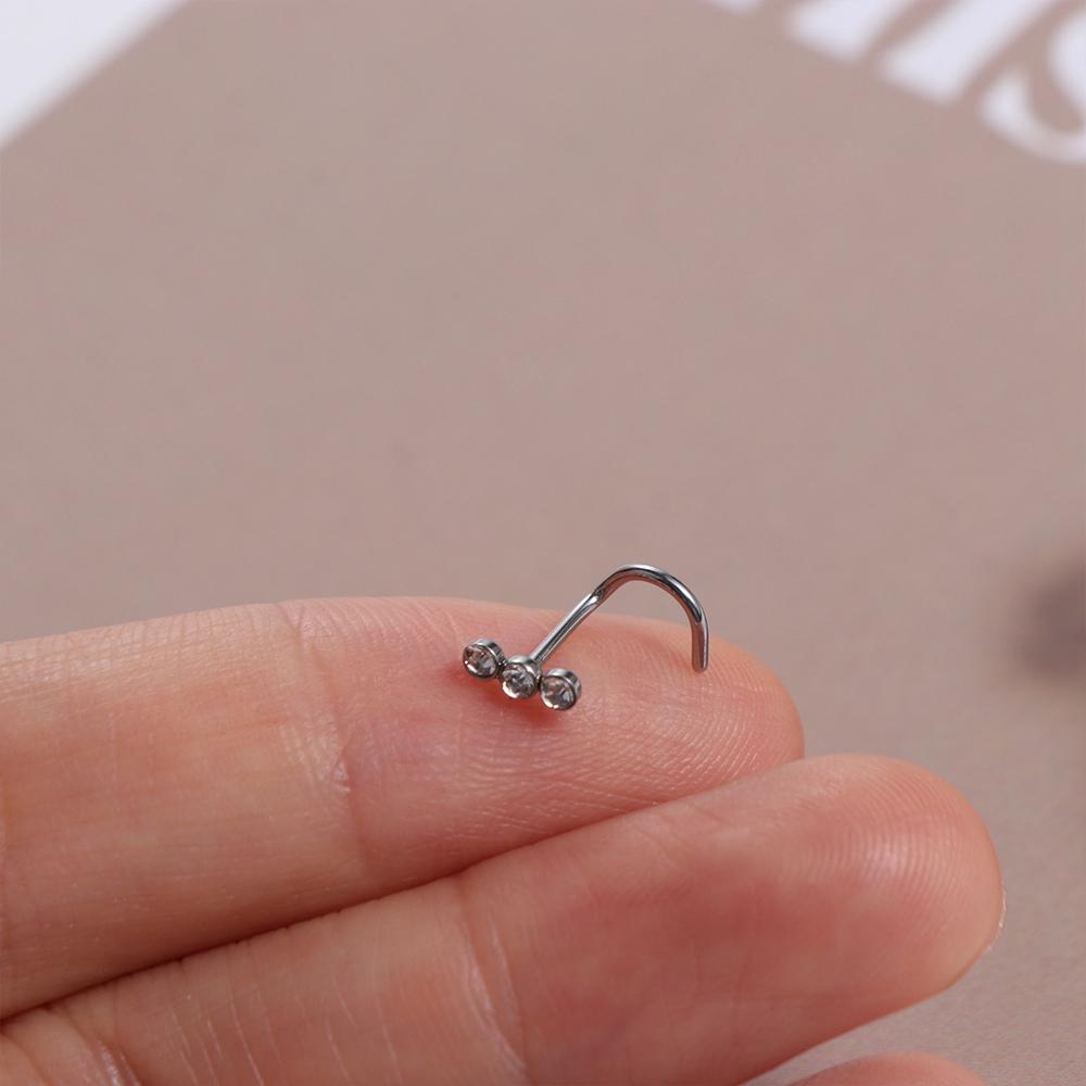 Geometric Zircon Nose Screw Studs Stainless Steel Punk Daily