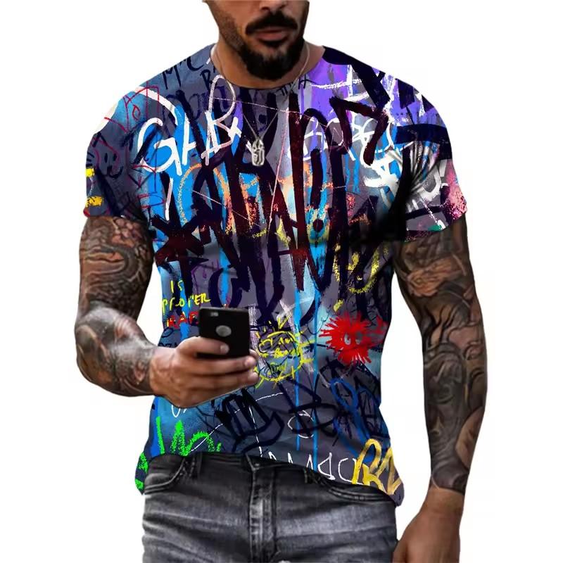 Summer 3D Printed Graffiti Men T-shirts Trend Fashion Casual Street Art Oversized T Shirt Hip Hop Harajuku O-neck Tees