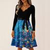 Women's Casual Fashion Long Sleeve Christmas Graphic Printed Vintage Long Dresses