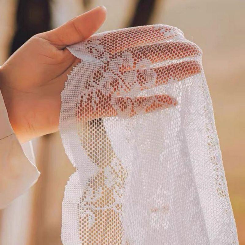 2pcs White Lace Mesh Curtain Embroidered Translucent Gauze Curtain Rod-pocket/Velcro