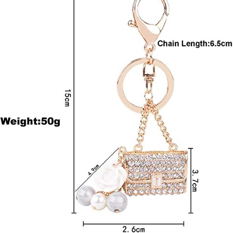 Fashion Metal Small Gift Creative Square Lady Chain Bag Shape Keychain White Rhinestone Lady Bag Accessories Automobile Gift