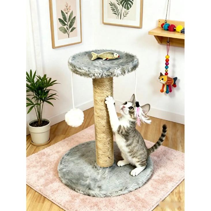 Mini Sisal Cat Scratching Post Kitten Climbing Tower, Vertical Wear-Resistant No-Debris Claw Care Tower, Suitable For Small Apartments, Built-In