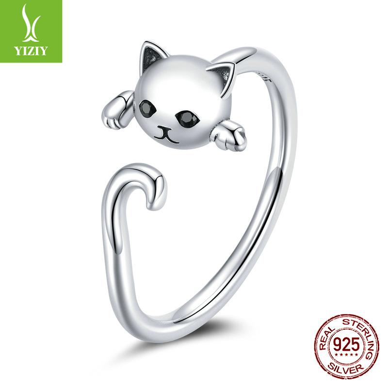 Cute Cat Stud Earrings Set, Playful Animal Electroplated 925 Sterling Silver Jewelry.