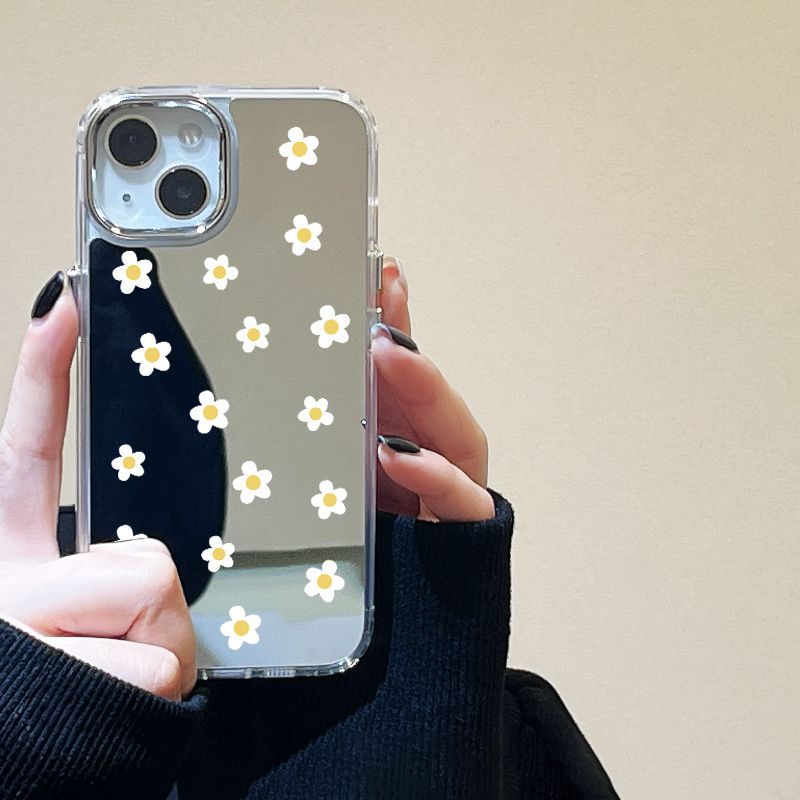 Small white flower for iPhone17promax mobile phone case 14 niche 16/13 Apple 15 makeup mirror