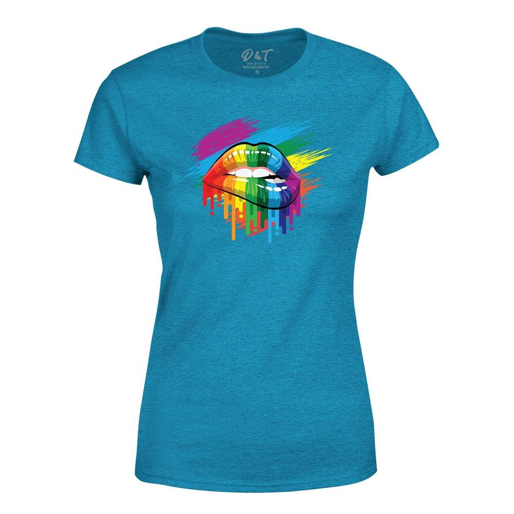 

Multi Color Rainbow Lips Womens T Shirt Ladies Summer Tee Top 4XL