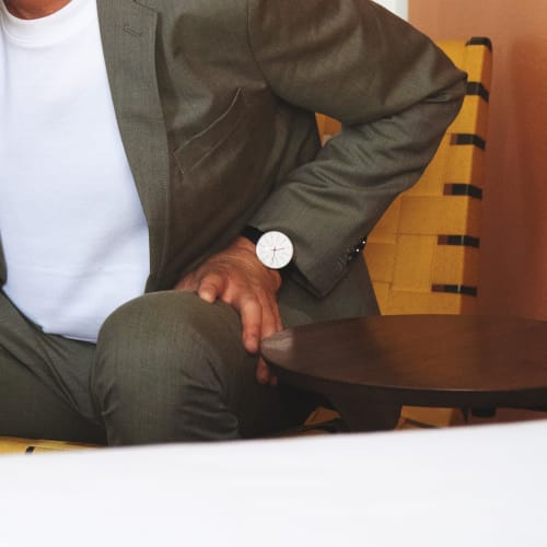 ARNE JACOBSEN BANKERS 53102-2001 Watch, 40mm, Scandinavian Design, Water Resistant (Quiet Design with No Second Hand), White with Black Leather Strap